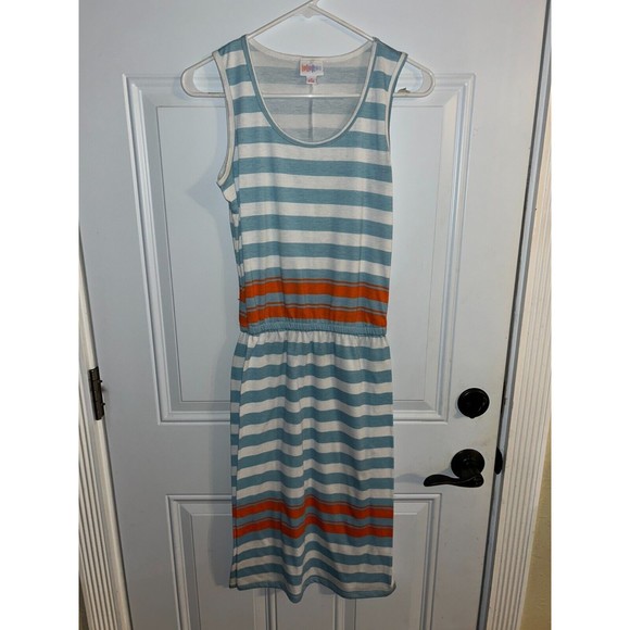 LuLaRoe Dress Womens Size S Summer Sleeveless Tank Blue White Orange Striped New - Picture 1 of 5